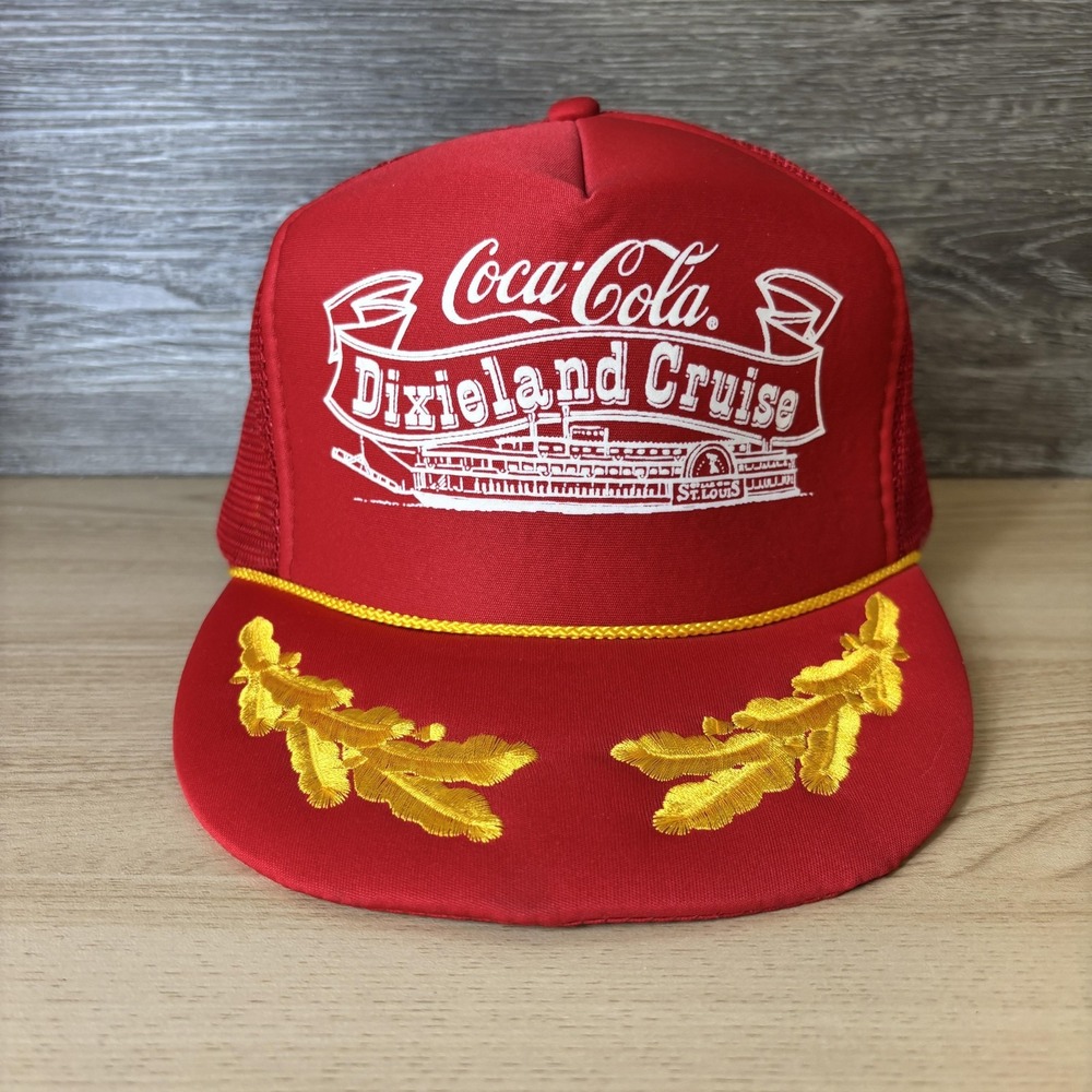 Vintage Coca-Cola Hat Cap Snap Back Mesh Trucker Dixieland Cruise St Louis 80s